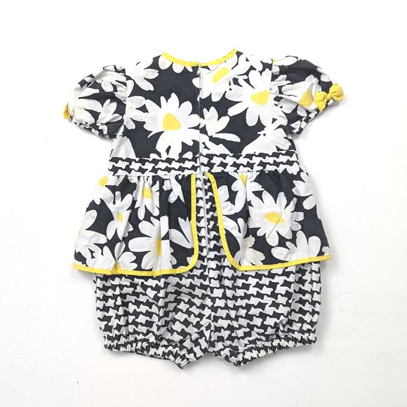 Vintage Romper Girls Sz 2-3T Black Daisy Bubble Retro Outfit 90s - Picture 2 of 3